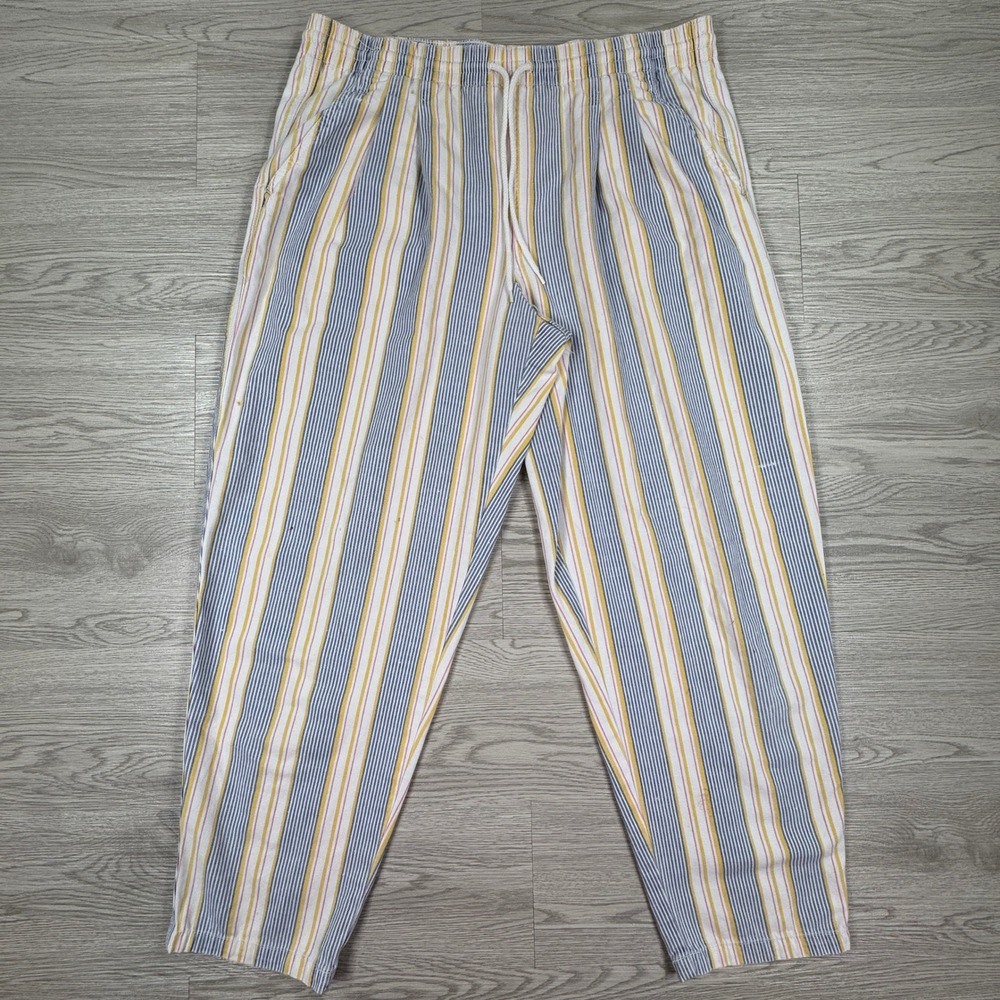 J.G. Hook ETC Men's Pants Vintage Striped Cotton Elastic Waist Blue Yellow Med